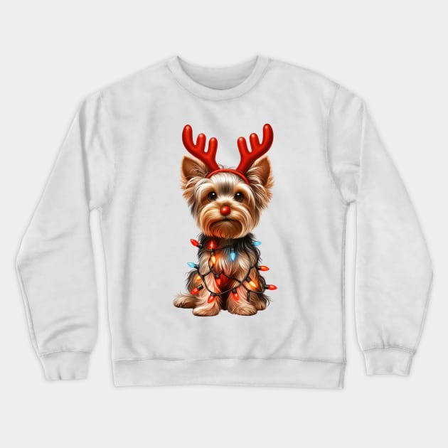 Christmas Red Nose Yorkshire Terrier Dog Crewneck Sweatshirt by Chromatic Fusion Studio